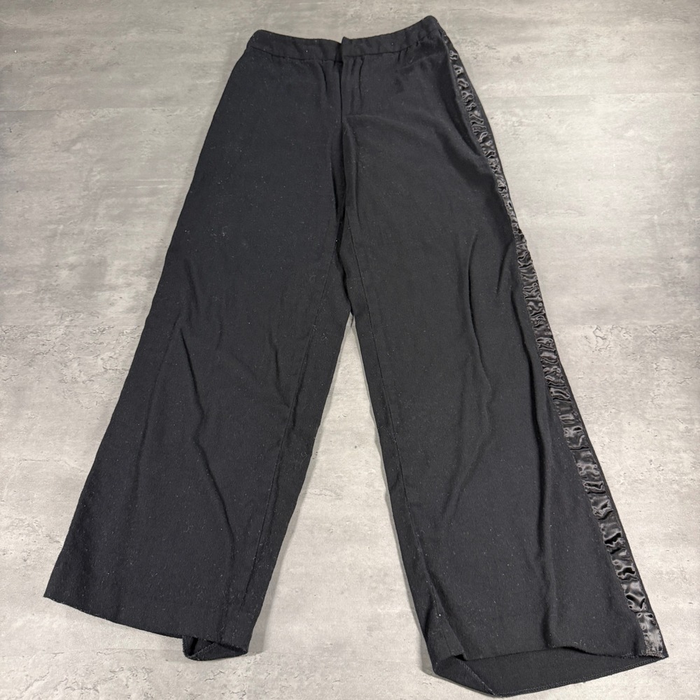 Ralph‎ Lauren Trousers Womens 0 Black Wide Leg Satin Ruffle Stripe Tuxedo Wool